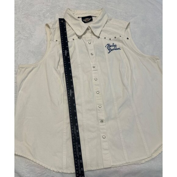 Harley-Davidson Sleeveless White Button-Up Shirt, Embroidered Front & Back, XL - Picture 9 of 11